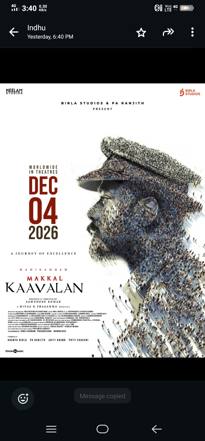 BIRLA STUDIOS AND NEELAM STUDIOS ANNOUNCE MAKKAL KAAVALAN’S WORLDWIDE THEATRICAL RELEASE ON 4 DECEMBER 2026